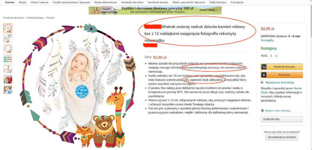 Kocyk - opis na Amazon