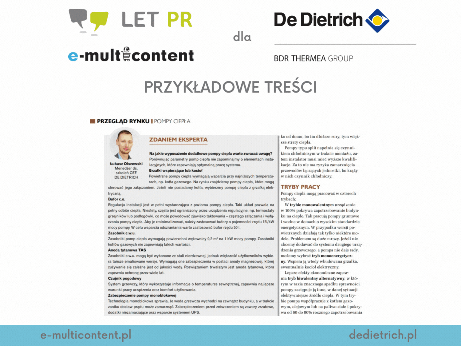 przykładowe treści wykonane dla firmy De Dietrich